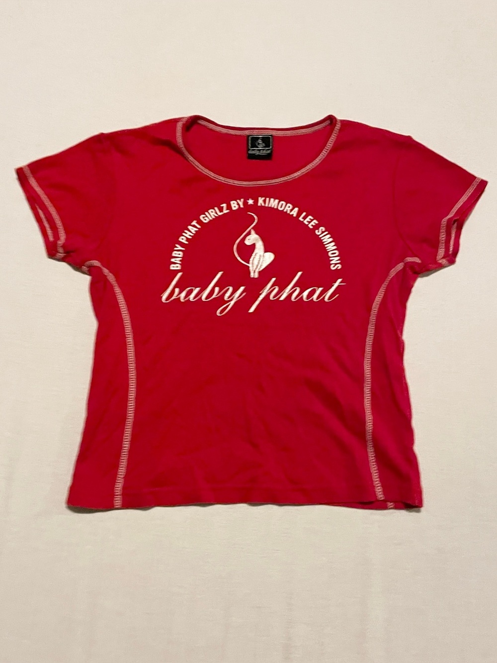 Vintage Y2K Baby Phat Girlz L Red Baby Tee Kimora Lee Simmons Cat Logo Cropped